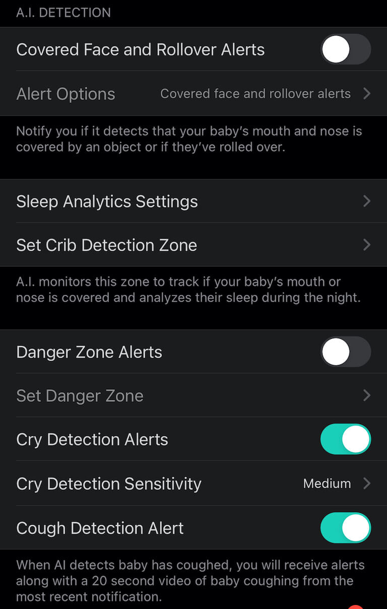 Safety settings screenshot from the Cubo AI iPhone app