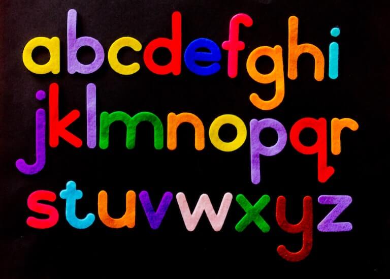 Colored letters spelling out the english alphabet