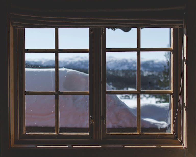 Window with a brown wooden frame