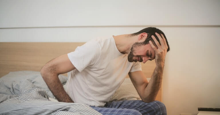 New dad waking up in bed