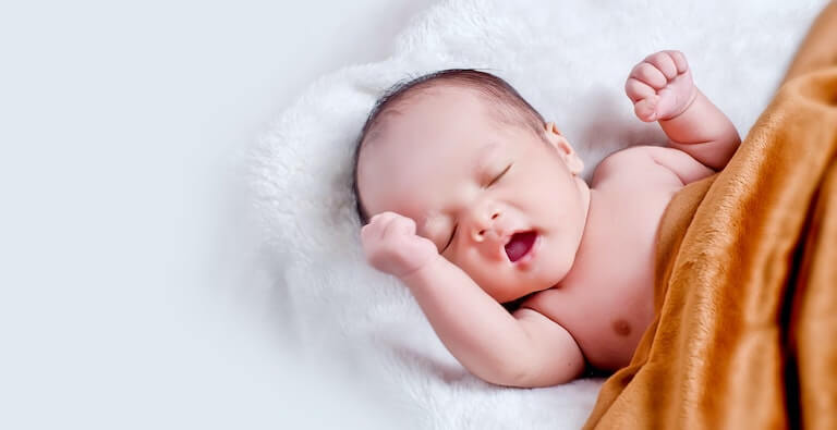 Newborn baby yawning